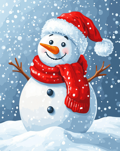 Peinture par numéro adulte Bonhomme au Bonnet de Noël, visuel complet du design sur toile, Maison Artsen