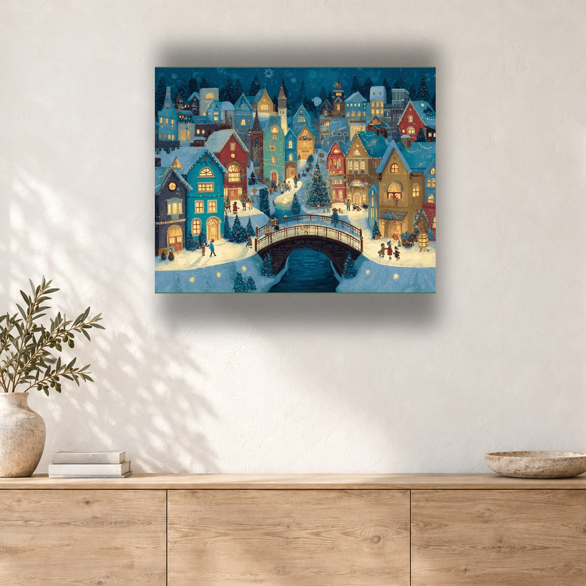 Tableau peinture par numéro Petit Pont en Fête accroché dans un intérieur décoré, Maison Artsen