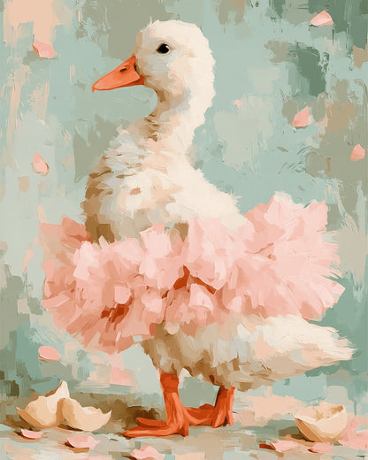 Peinture par numéro adulte Canard Danseuse, visuel complet du design sur toile, Maison Artsen