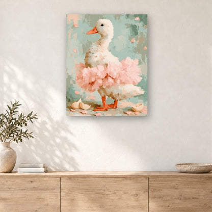 Tableau peinture par numéro Canard Danseuse accroché dans un intérieur décoré, Maison Artsen