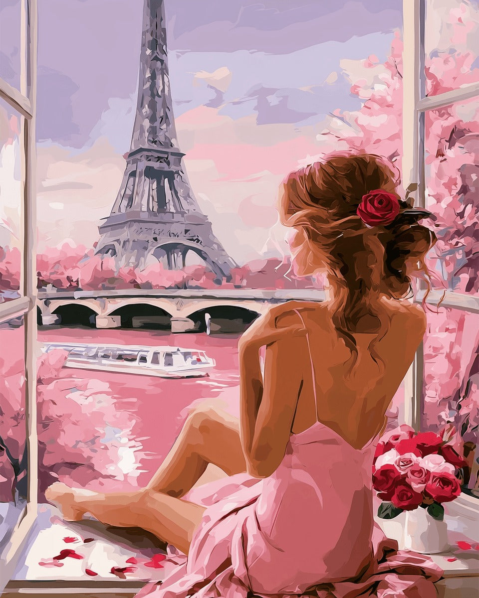 Peinture par numéro adulte Rendez-vous à Paris, visuel complet du design sur toile, Maison Artsen