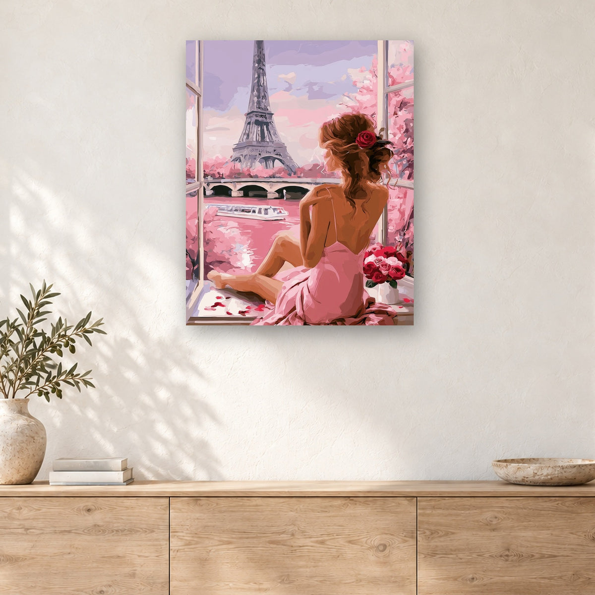 Tableau peinture par numéro Rendez-vous à Paris accroché dans un intérieur décoré, Maison Artsen