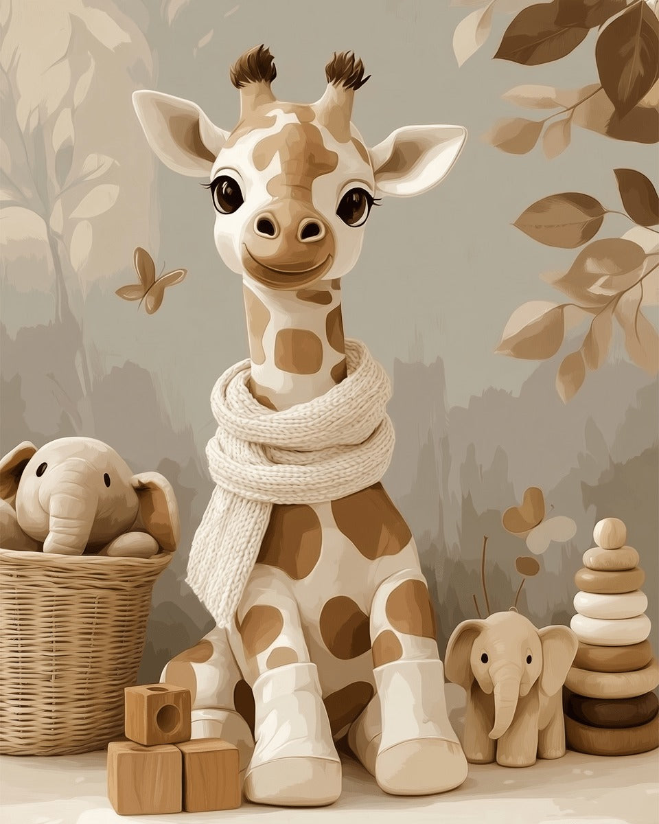 Peinture par numéro adulte Girafon Curieux, visuel complet du design sur toile, Maison Artsen