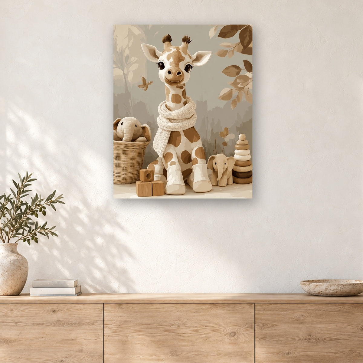 Tableau peinture par numéro Girafon Curieux accroché dans un intérieur décoré, Maison Artsen
