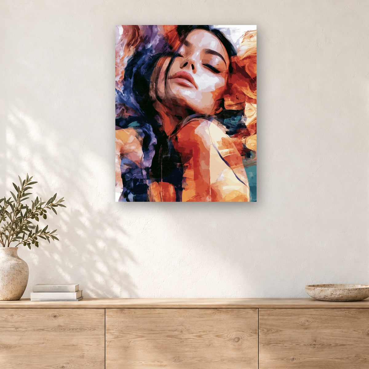 Tableau peinture par numéro Portrait Abstrait accroché dans un intérieur décoré, Maison Artsen