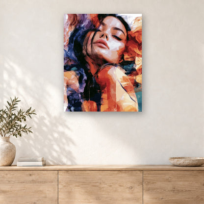 Tableau peinture par numéro Portrait Abstrait accroché dans un intérieur décoré, Maison Artsen