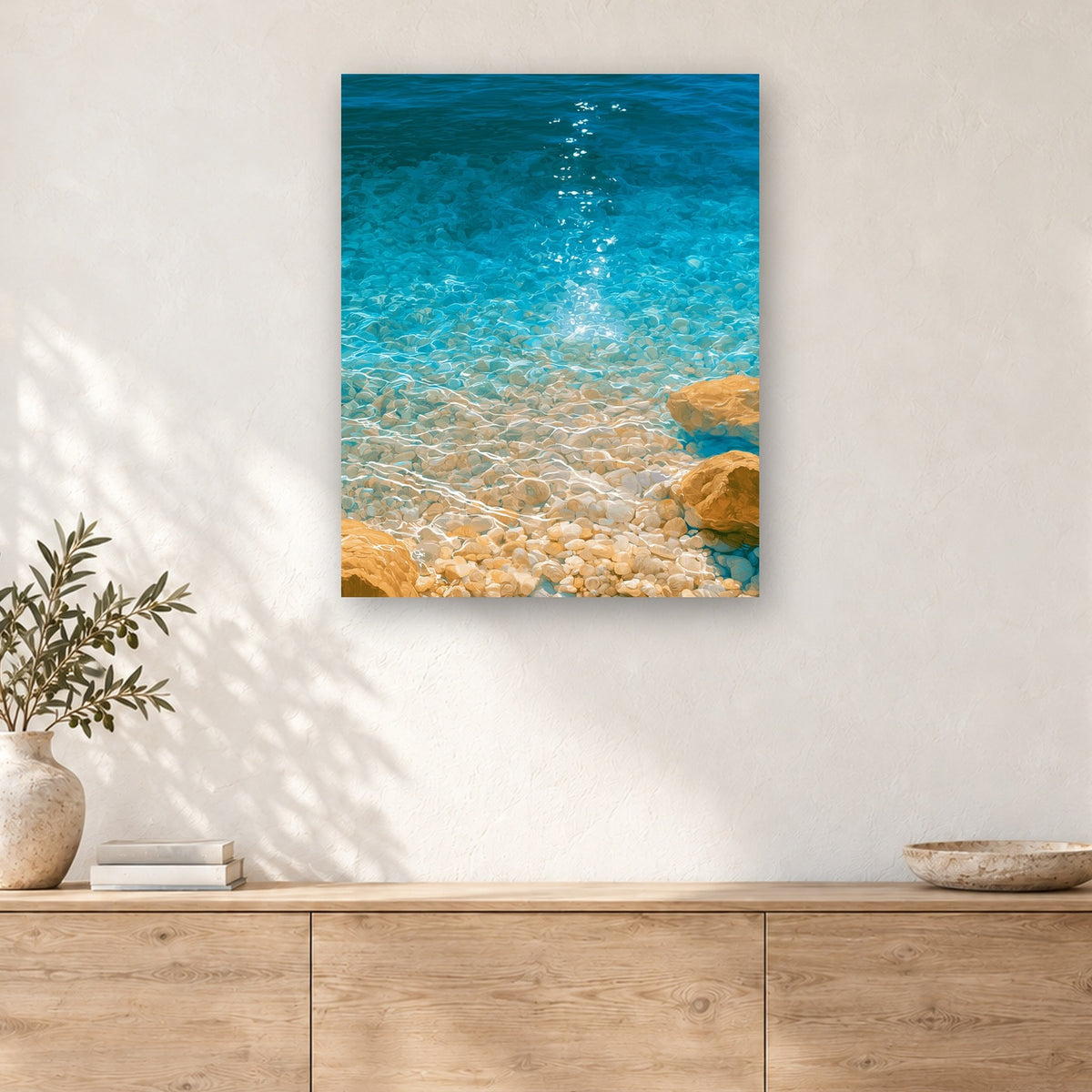 Tableau peinture par numéro Eau Cristalline accroché dans un intérieur décoré, Maison Artsen