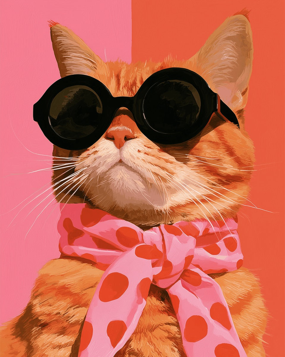 Peinture par numéro adulte Chat aux Lunettes Noires, visuel complet du design sur toile, Maison Artsen