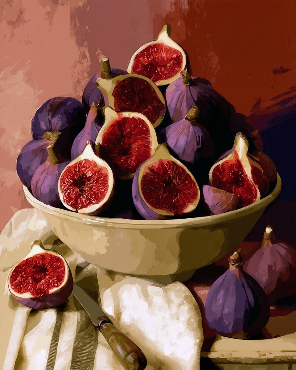 Peinture par numéro adulte Bol de Figues Mûres, visuel complet du design sur toile, Maison Artsen