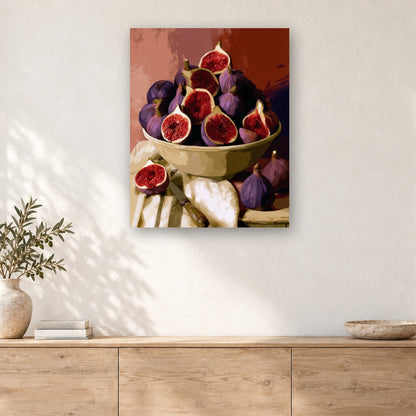 Tableau peinture par numéro Bol de Figues Mûres accroché dans un intérieur décoré, Maison Artsen