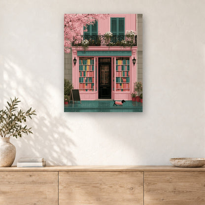 Tableau peinture par numéro Librairie sous la Pluie accroché dans un intérieur décoré, Maison Artsen