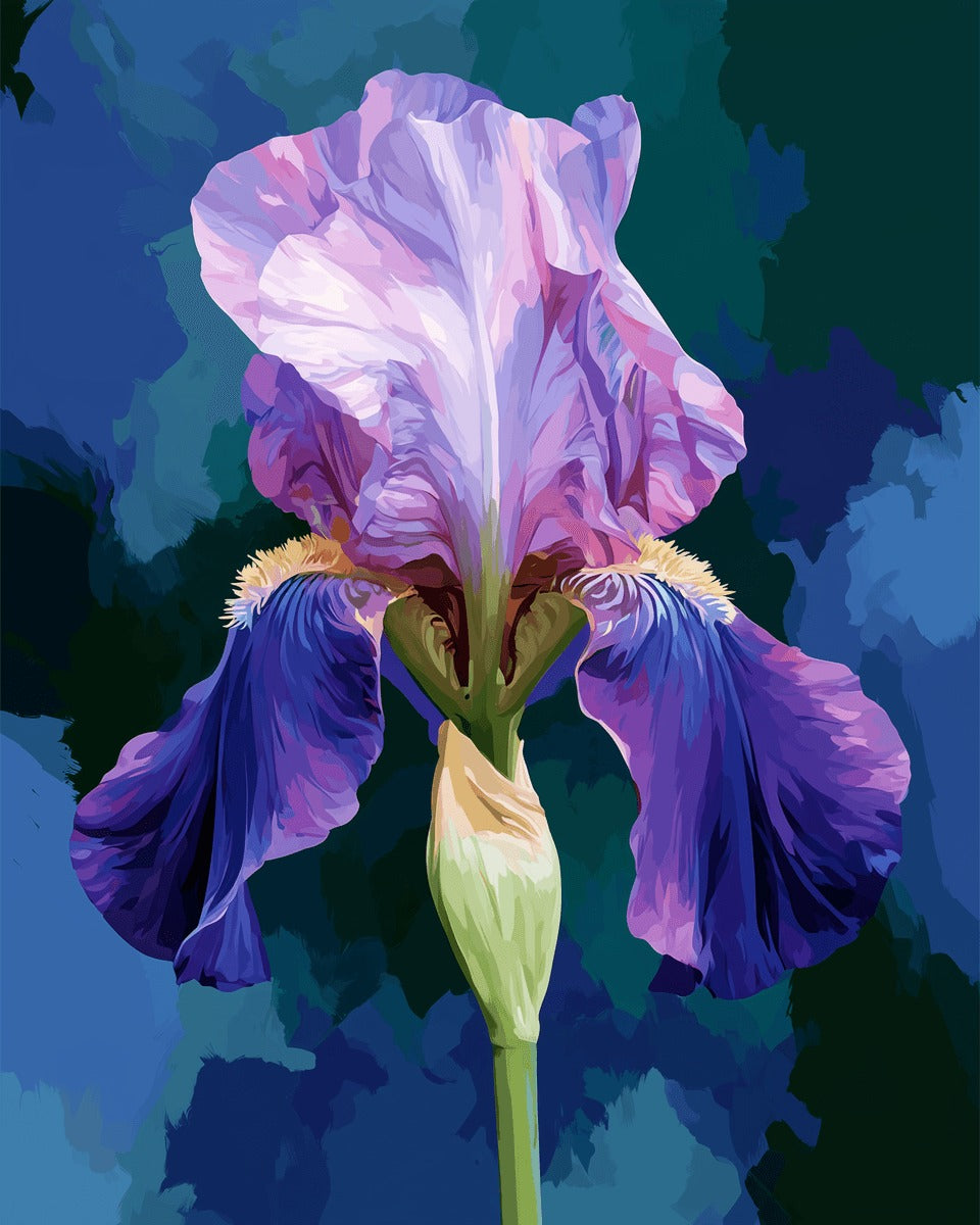 Peinture par numéro adulte Iris Violet, visuel complet du design sur toile, Maison Artsen