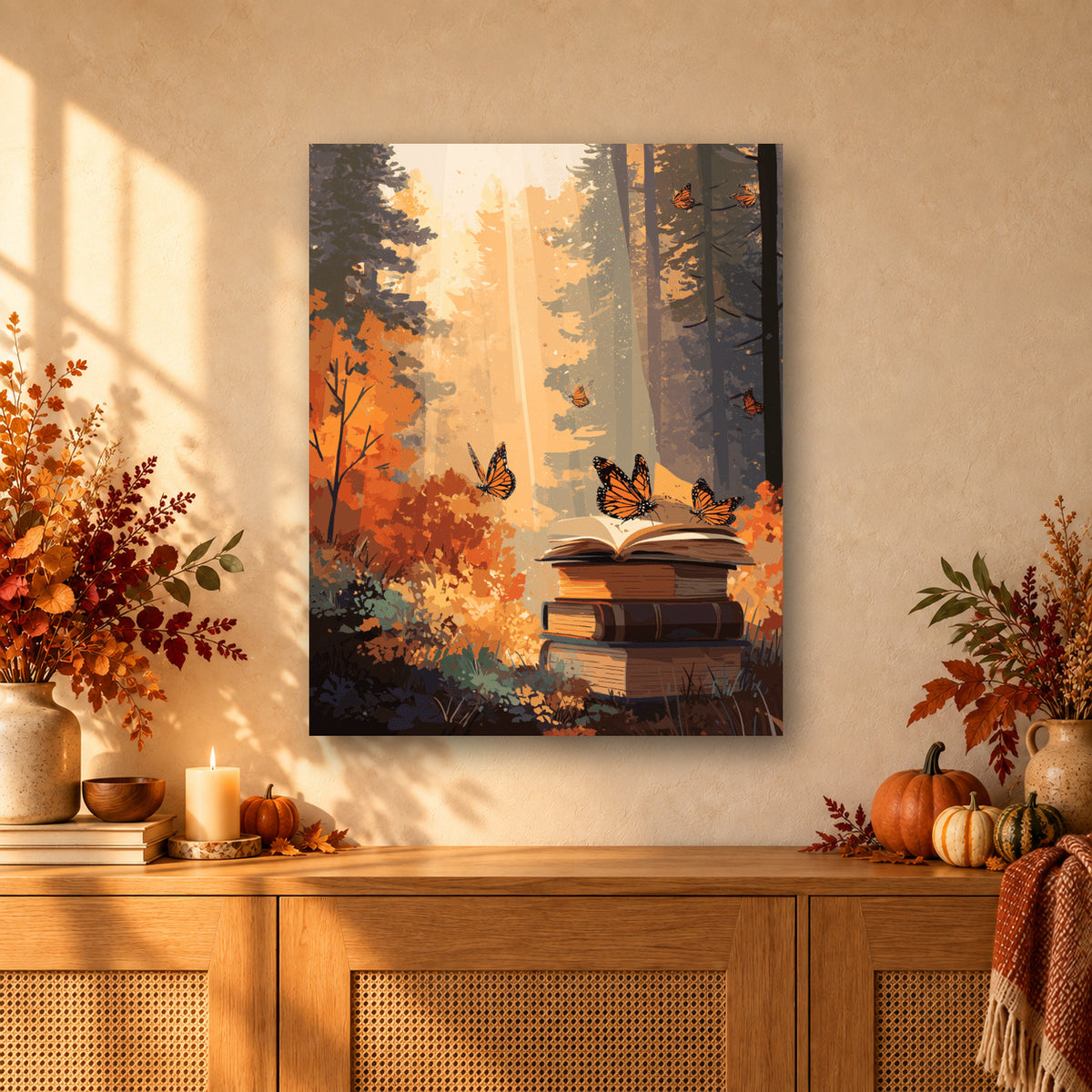 Tableau peinture par numéro Contes d'Automne accroché dans un intérieur décoré, Maison Artsen