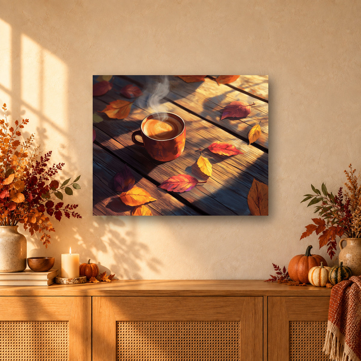 Tableau peinture par numéro Matin d'Automne accroché dans un intérieur décoré, Maison Artsen
