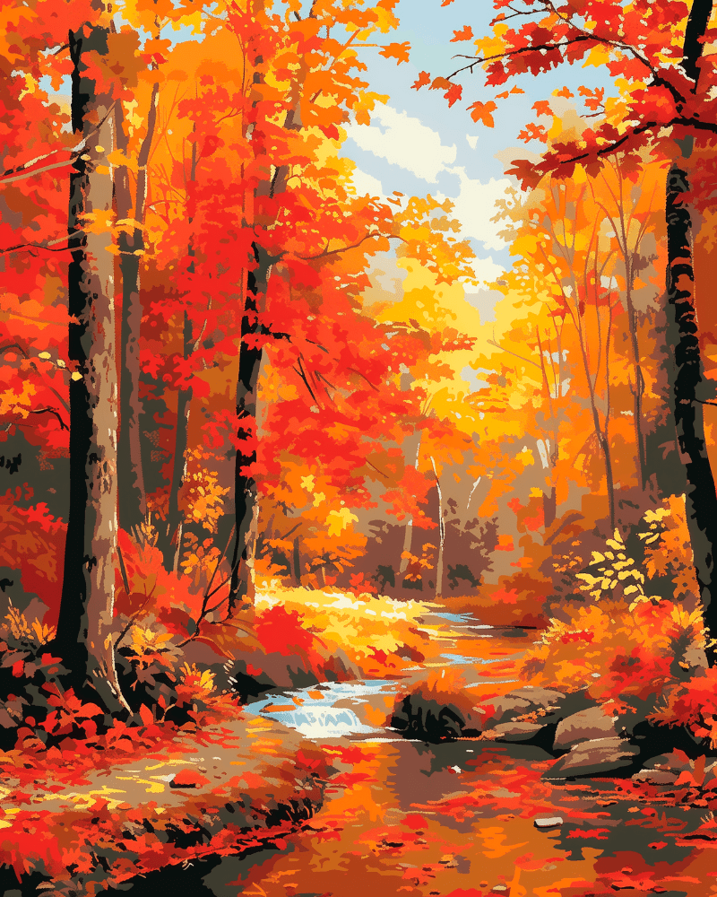 Peinture par numéro Éclat de la Rivière d'Automne, a plat — Maison Artsen