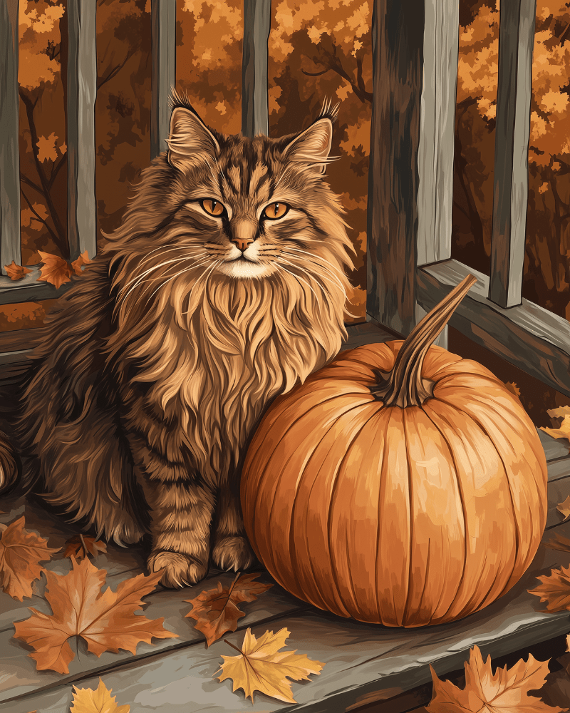 Peinture par numéro Chat d'Automne, a plat — Maison Artsen