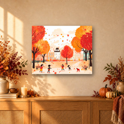 Tableau peinture par numéro Jeux dans les Feuilles accroché dans un intérieur décoré, Maison Artsen