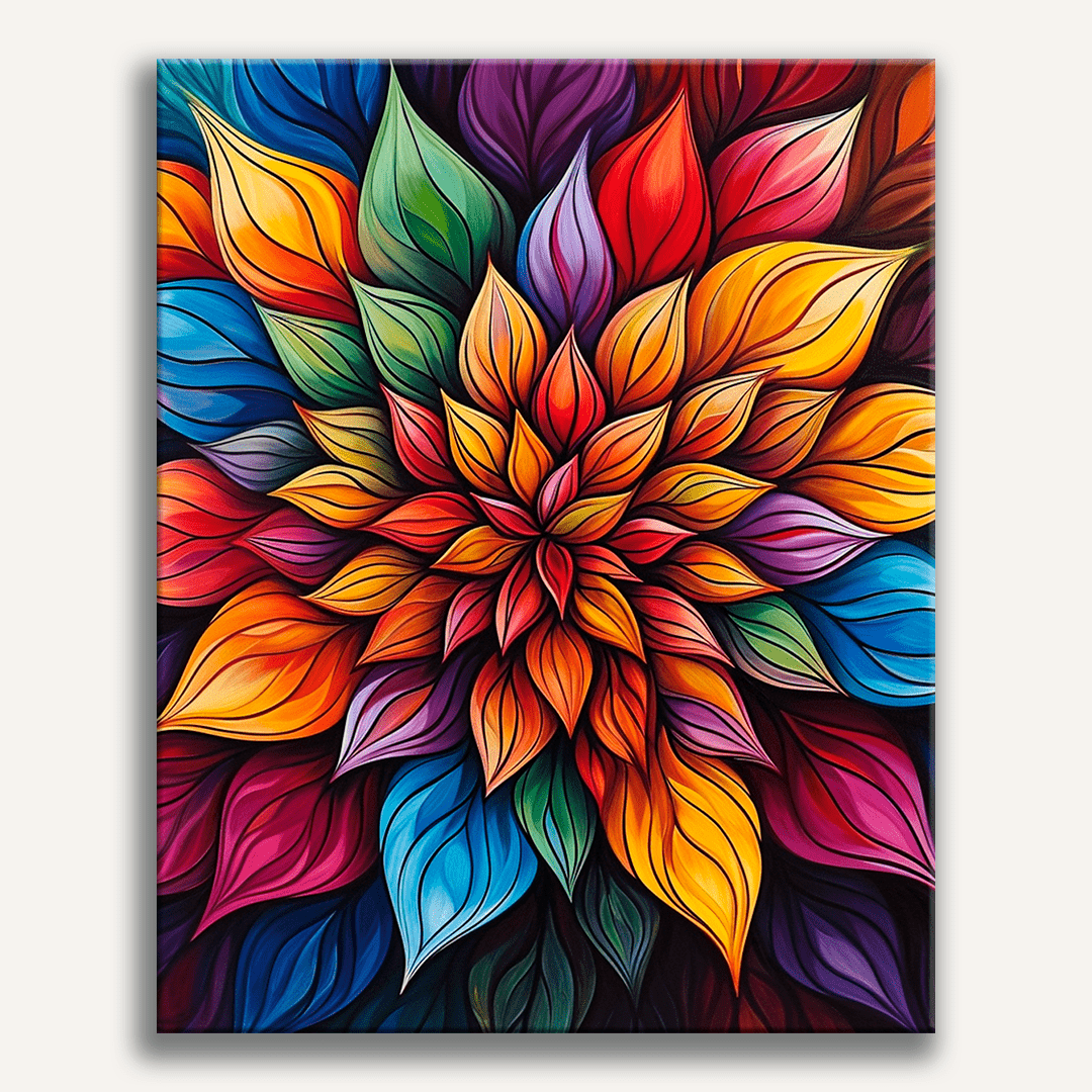 Peinture par numéro adulte Fleur Kaléidoscope, visuel complet du design sur toile, Maison Artsen