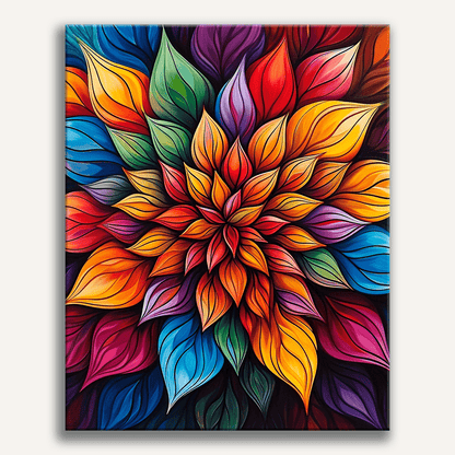 Peinture par numéro adulte Fleur Kaléidoscope, visuel complet du design sur toile, Maison Artsen