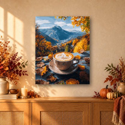 Tableau peinture par numéro Café dans les Alpes accroché dans un intérieur décoré, Maison Artsen