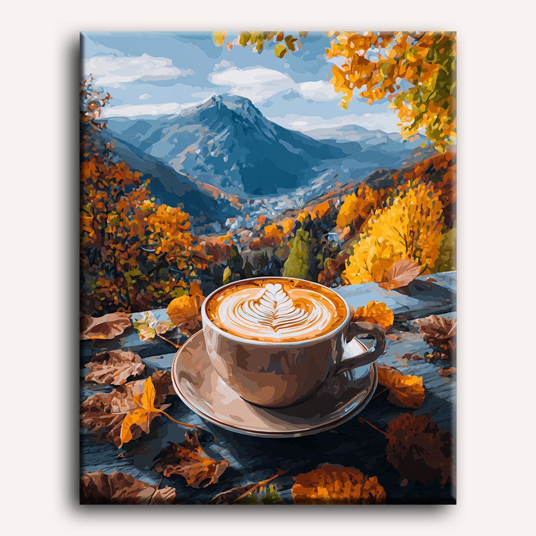Peinture par numéro adulte Café dans les Alpes, visuel complet du design sur toile, Maison Artsen