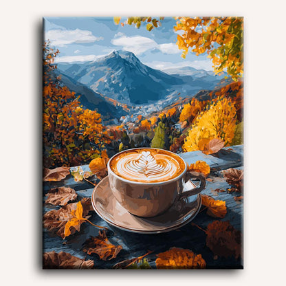 Peinture par numéro adulte Café dans les Alpes, visuel complet du design sur toile, Maison Artsen