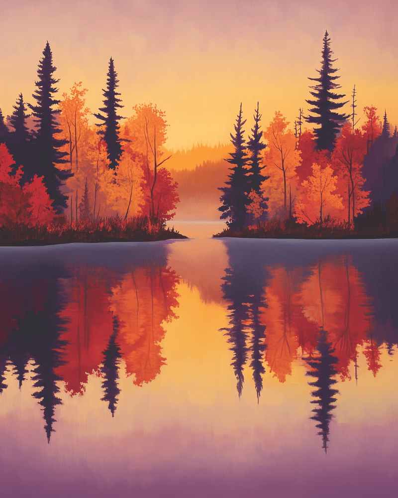 Peinture par numéro Lac d'Automne, a plat — Maison Artsen