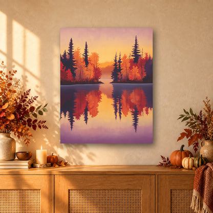 Tableau peinture par numéro Lac d'Automne accroché dans un intérieur décoré, Maison Artsen