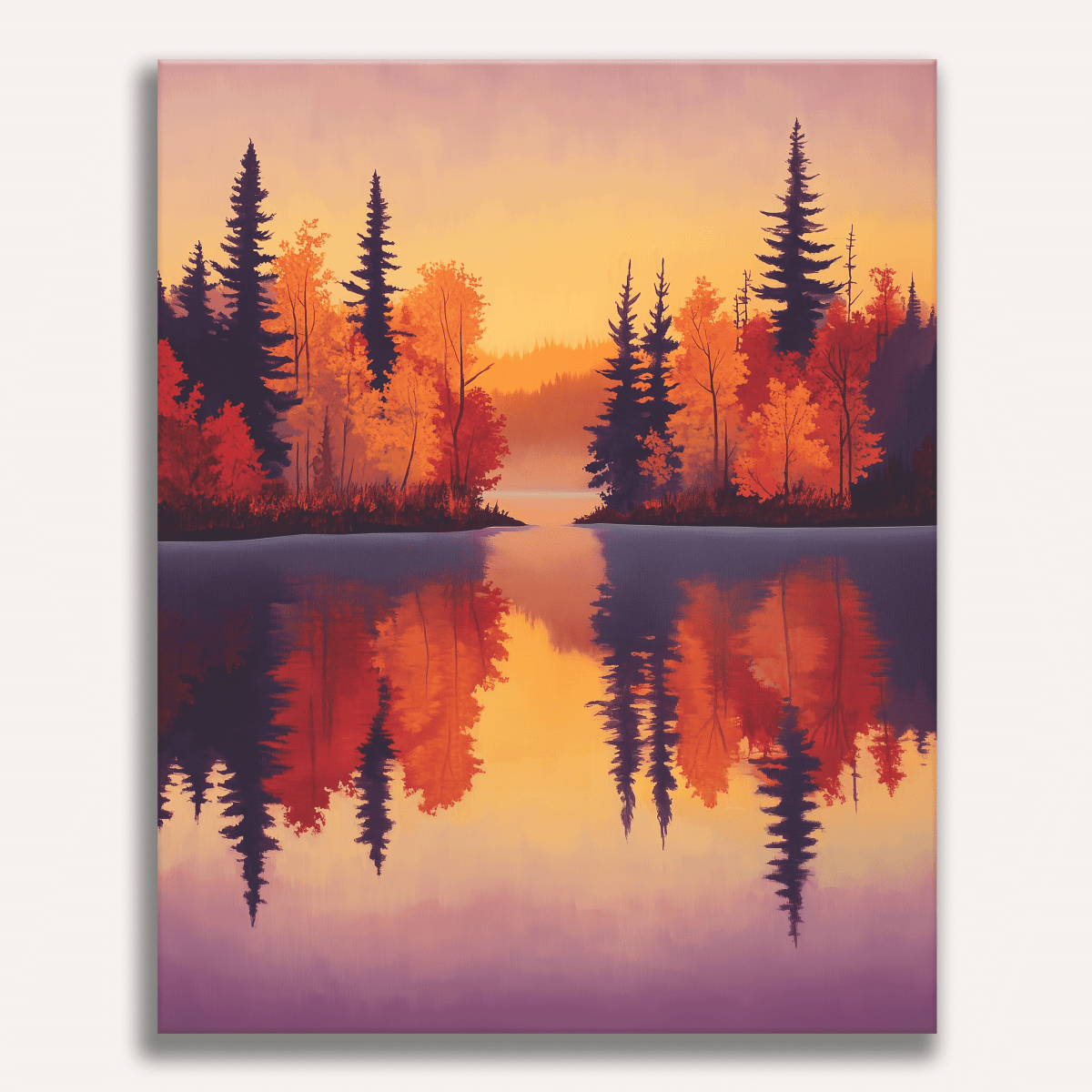 Peinture par numéro adulte Lac d'Automne, visuel complet du design sur toile, Maison Artsen