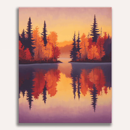 Peinture par numéro adulte Lac d'Automne, visuel complet du design sur toile, Maison Artsen