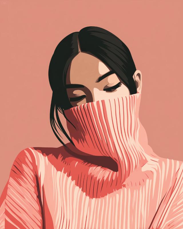 Peinture par numéro adulte Col Roulé Rose, visuel complet du design sur toile, Maison Artsen