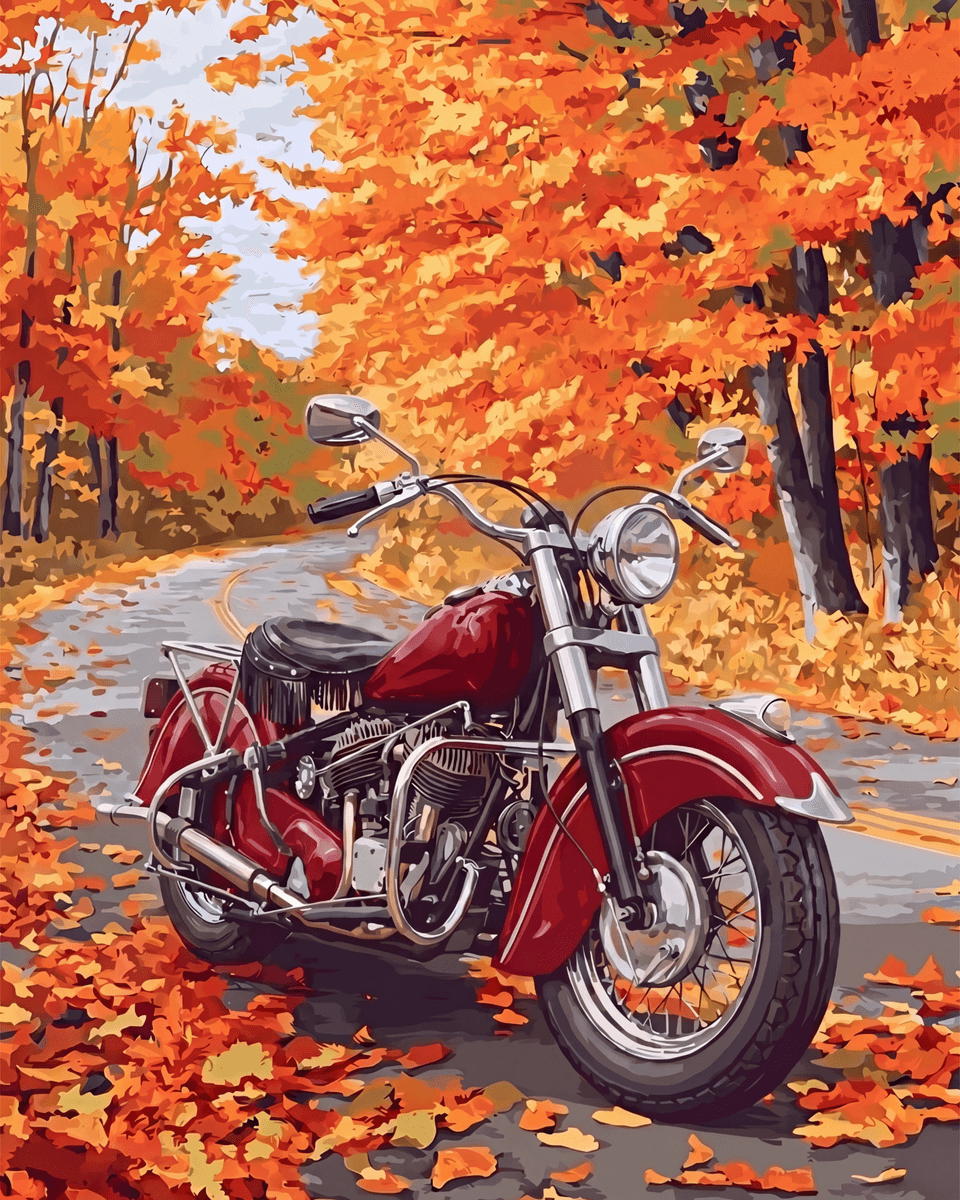 Peinture par numéro Moto sur la Route d'Automne, a plat — Maison Artsen