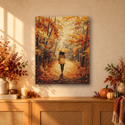 Tableau peinture par numéro Femme dans la Forêt d'Automne accroché dans un intérieur décoré, Maison Artsen
