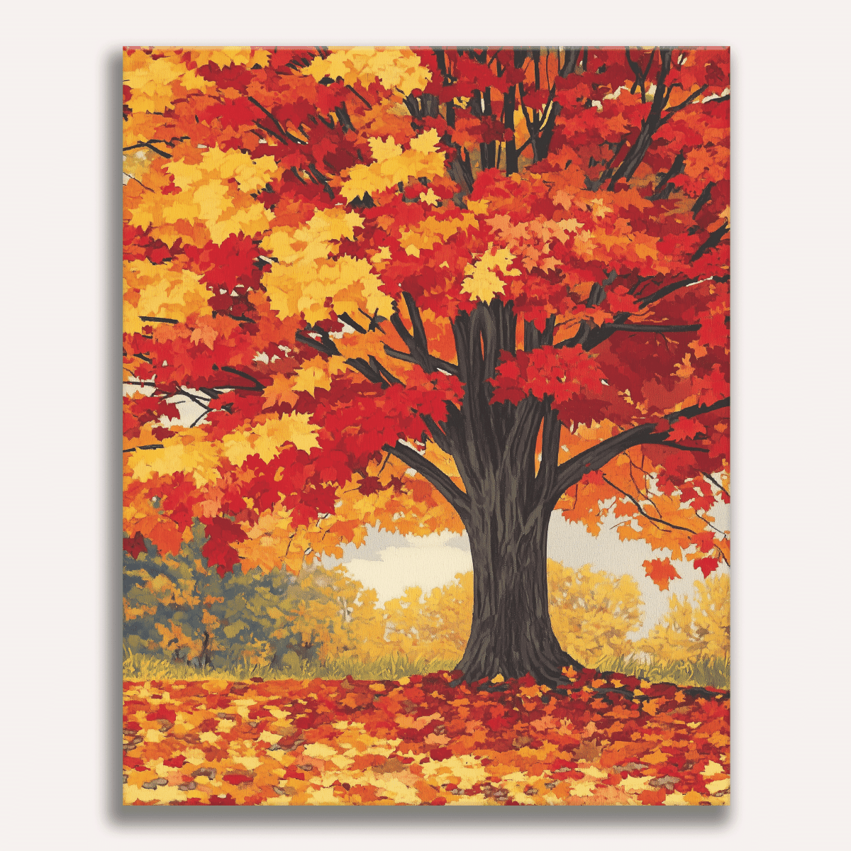 Peinture par numéro adulte Érable Flamboyant, visuel complet du design sur toile, Maison Artsen