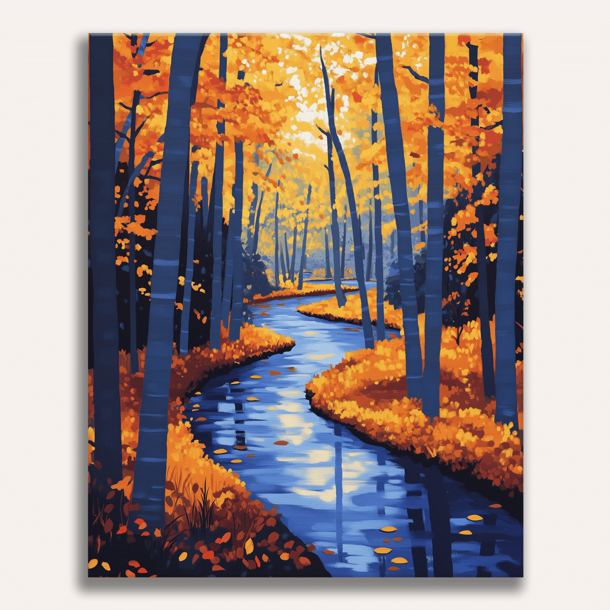 Peinture par numéro adulte Rivière d'Automne, visuel complet du design sur toile, Maison Artsen
