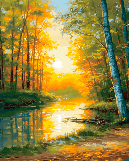Peinture par numéro Reflets d'Automne, a plat — Maison Artsen