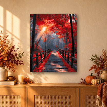 Tableau peinture par numéro Passerelle Écarlate accroché dans un intérieur décoré, Maison Artsen