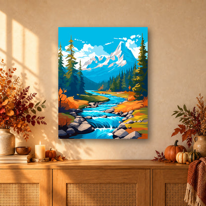 Tableau peinture par numéro Murmure de la Rivière accroché dans un intérieur décoré, Maison Artsen