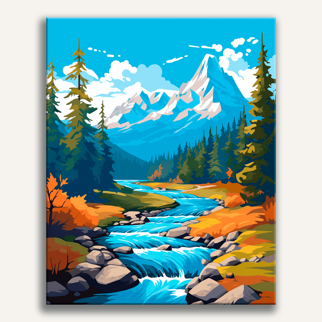 Peinture par numéro adulte Murmure de la Rivière, visuel complet du design sur toile, Maison Artsen