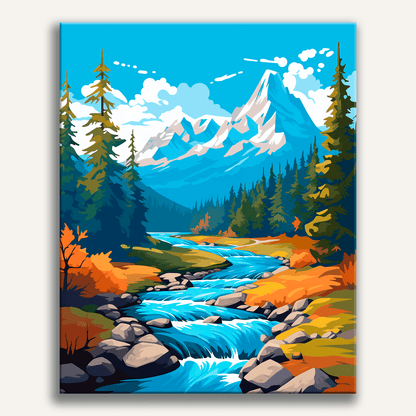 Peinture par numéro adulte Murmure de la Rivière, visuel complet du design sur toile, Maison Artsen
