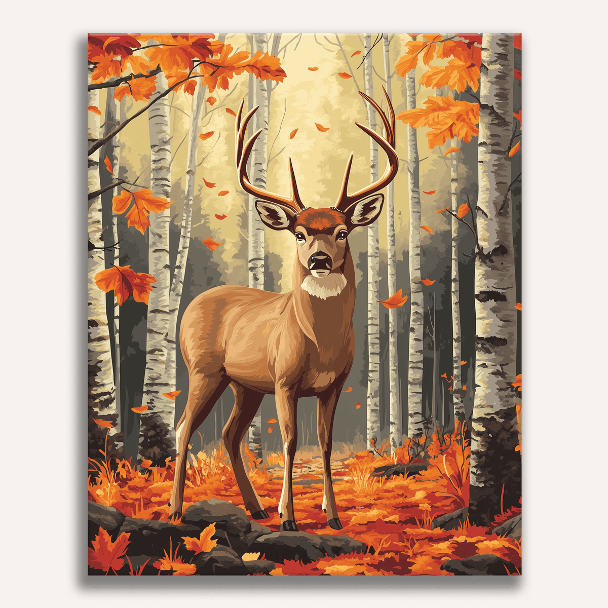 Peinture par numéro adulte Cerf d'Automne, visuel complet du design sur toile, Maison Artsen