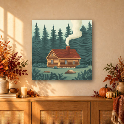 Tableau peinture par numéro Chalet Paisible accroché dans un intérieur décoré, Maison Artsen