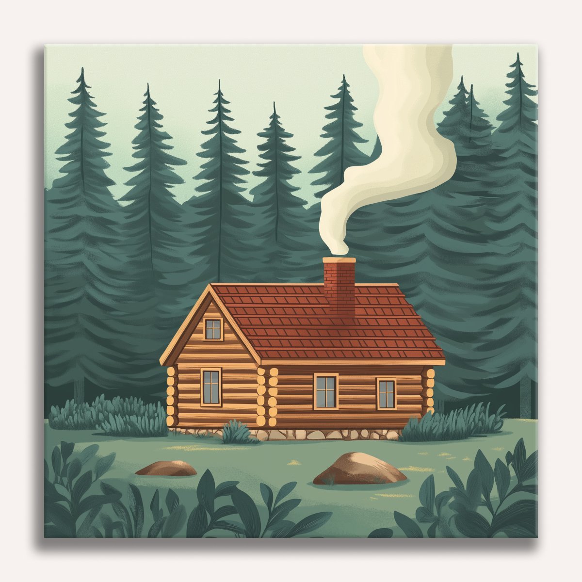 Peinture par numéro adulte Chalet Paisible, visuel complet du design sur toile, Maison Artsen