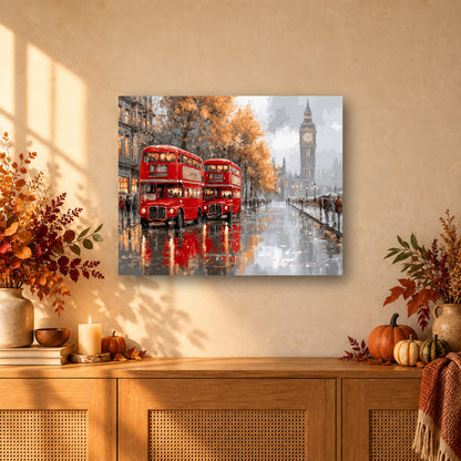 Tableau peinture par numéro Londres sous la Pluie accroché dans un intérieur décoré, Maison Artsen