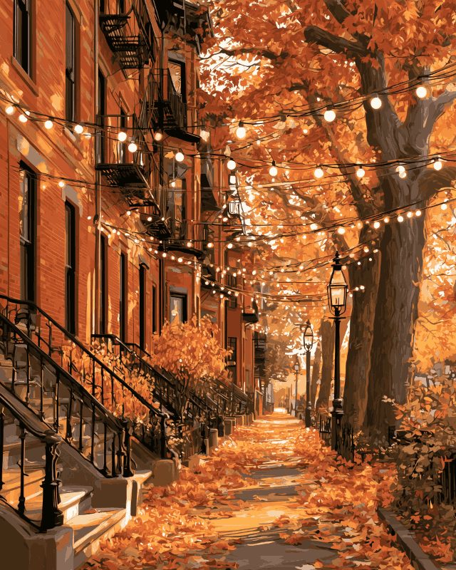 Peinture par numéro Lumières d'Automne à Brooklyn, a plat — Maison Artsen