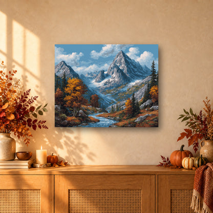 Tableau peinture par numéro Sommets d'Automne accroché dans un intérieur décoré, Maison Artsen