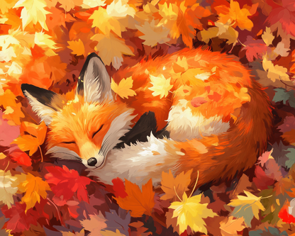 Peinture par numéro Renard sous les Feuilles, a plat — Maison Artsen