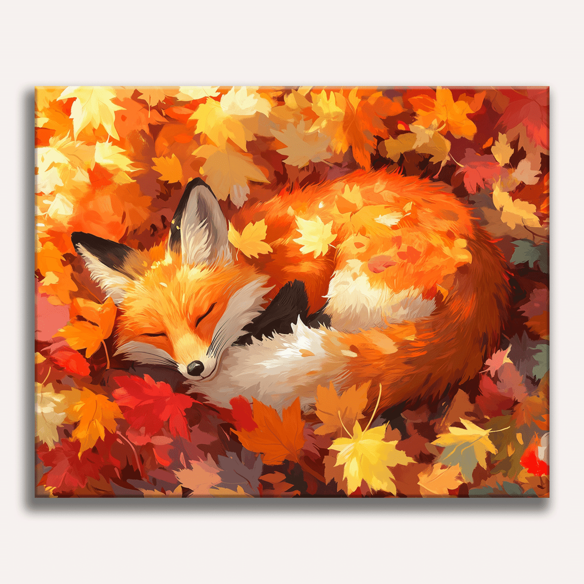 Peinture par numéro adulte Renard sous les Feuilles, visuel complet du design sur toile, Maison Artsen