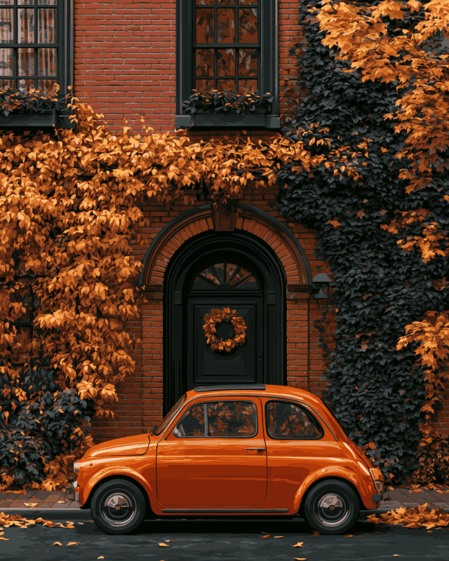 Peinture par numéro Coin de Rue en Automne, a plat — Maison Artsen