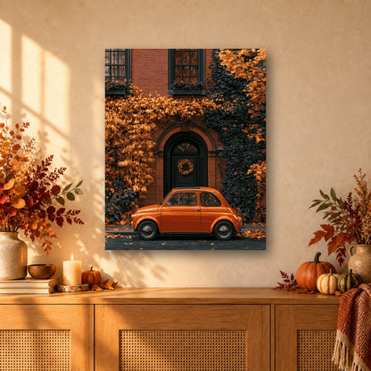 Tableau peinture par numéro Coin de Rue en Automne accroché dans un intérieur décoré, Maison Artsen